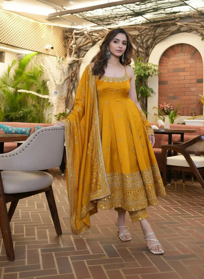 Wedding Mustard Yellow Anarkali Suit for Women | Wedding Dresses For W Cholimarket Wedding Mustard Yellow Anarkali Suit for Women | Wedding Dresses For W Cholimarket