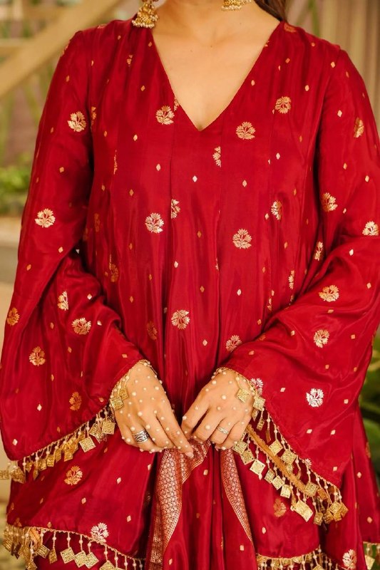 Red Satin Silk Palazzo Suit Set for Women | Designer Festive, Mehendi & Wedding Wear