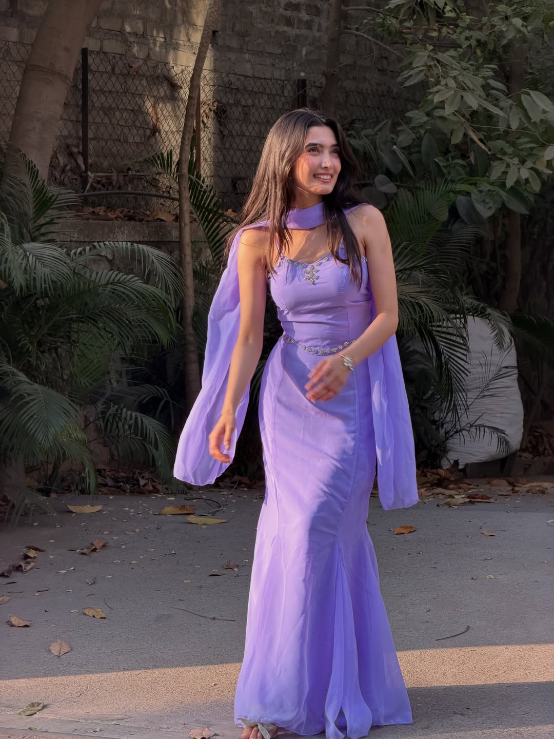 Party Wear Lavender Color Marmaid Georgette Fish Cut Lehenga