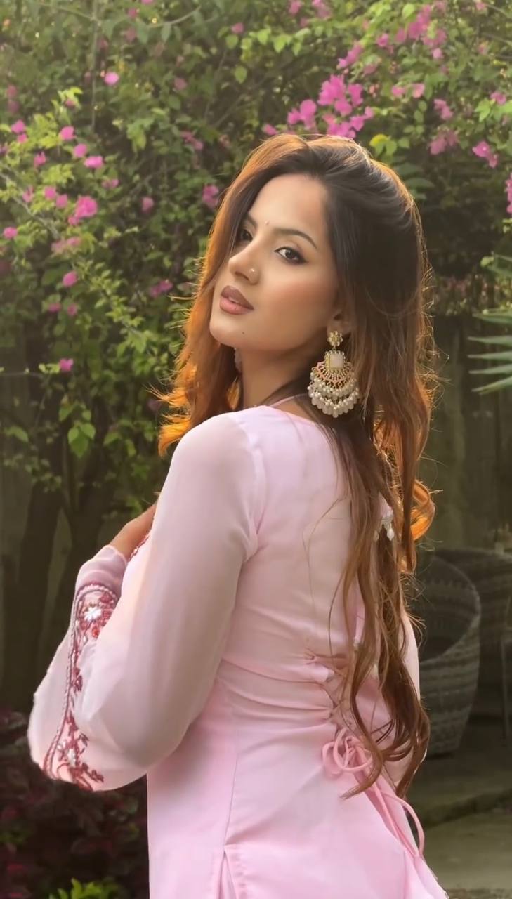 Blush Pink Embroidered Palazzo Suit Set for Women
