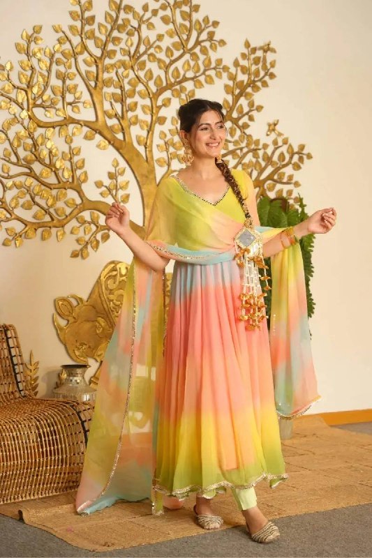Multicolor Digital Print Anarkali Suit Set for Women | Stylish Designer Mehendi, Haldi & Festive Wear