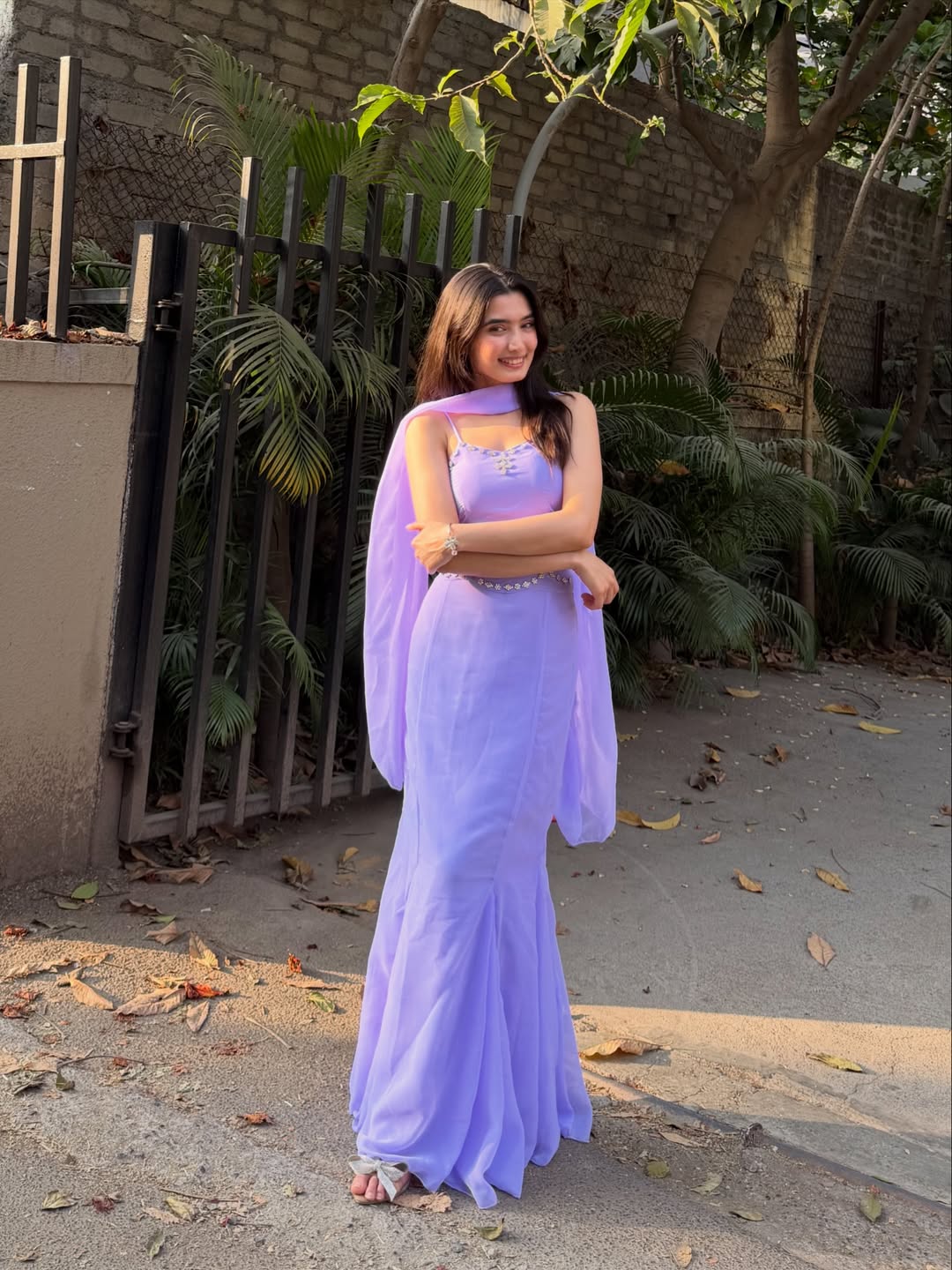 Party Wear Lavender Color Marmaid Georgette Fish Cut Lehenga