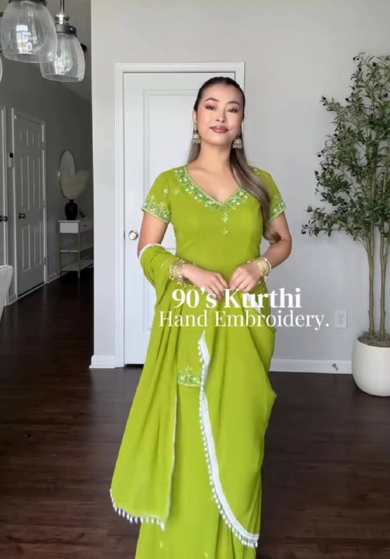 Lime Green Designer Sharara Palazzo Suit Set for Women