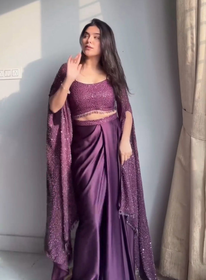 Modern Wedding Wine Jacket Style Lehenga Set | Indo Western Dress For Women
