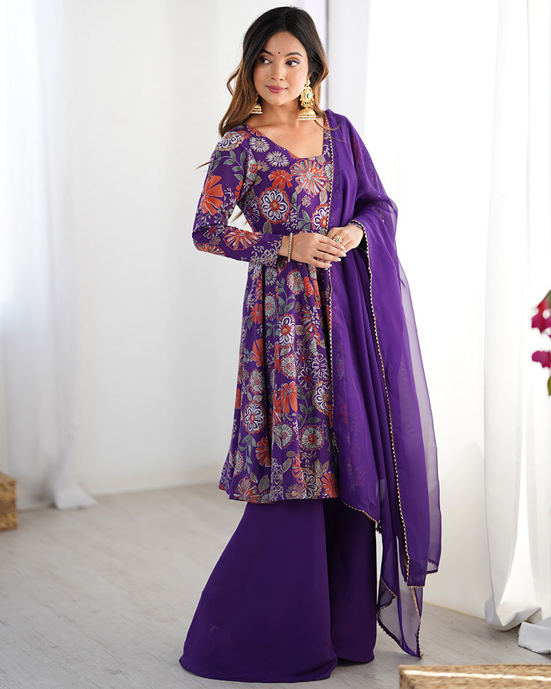 Purple Color Silk Printed Plazzo Suit