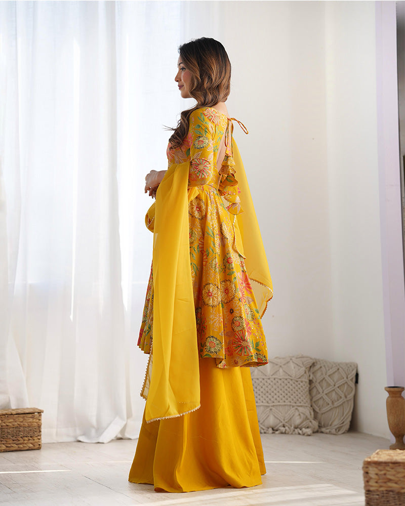 Mustard Color Printed Plazzo Suit
