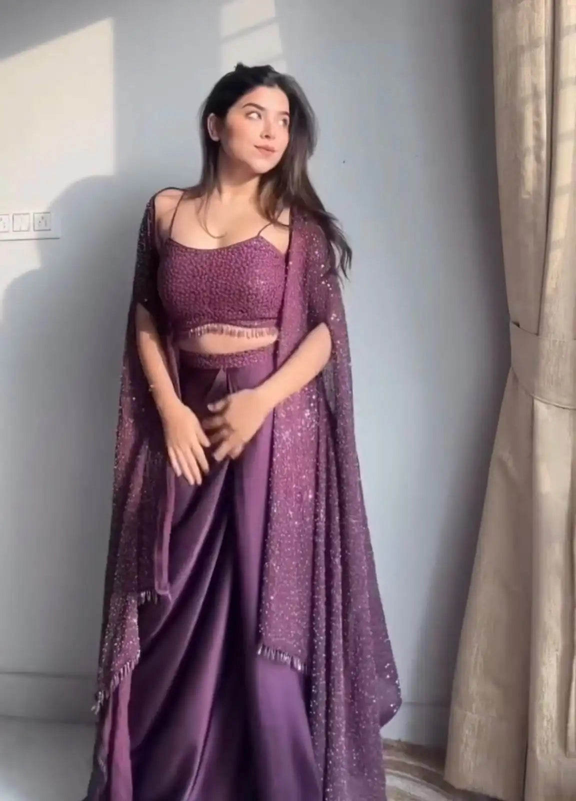 Modern Wedding Wine Jacket Style Lehenga Set | Indo Western Dress For Women