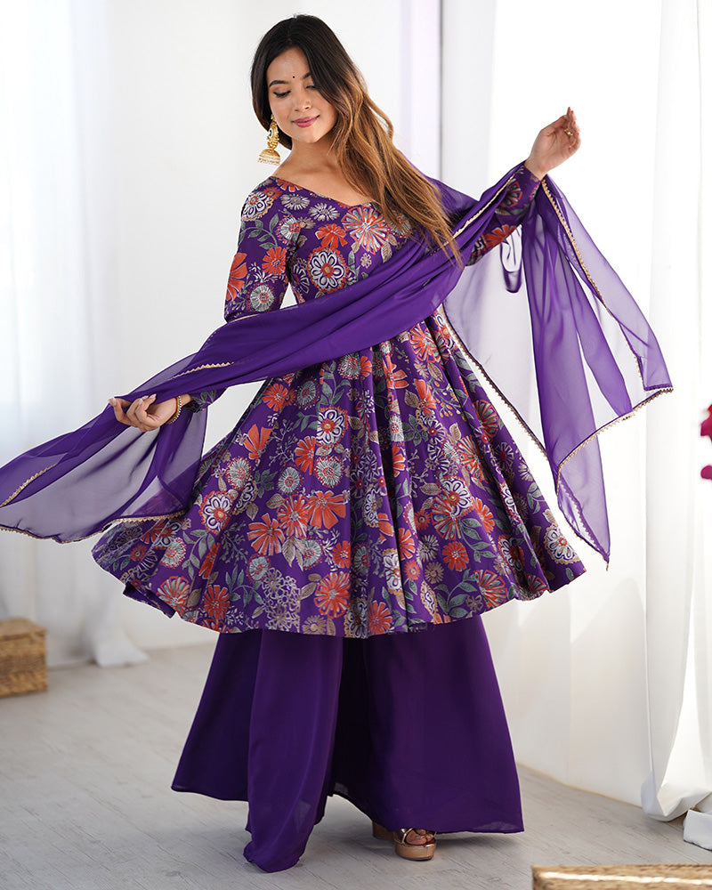 Purple Color Silk Printed Plazzo Suit