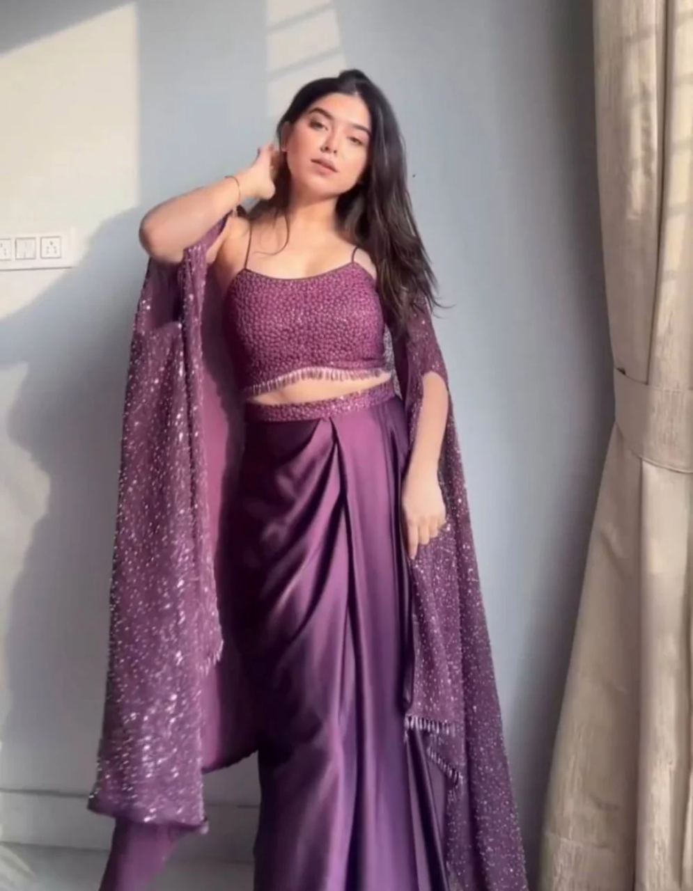Modern Wedding Wine Jacket Style Lehenga Set | Indo Western Dress For Women