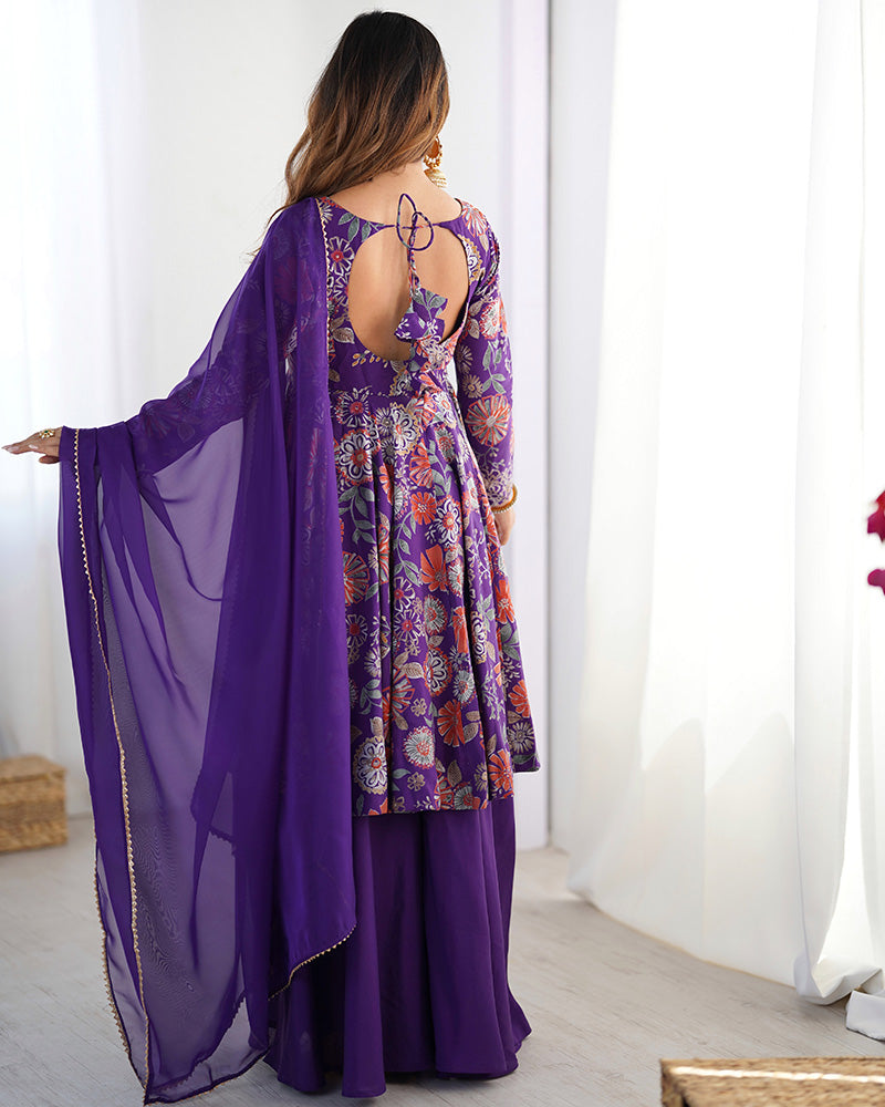 Purple Color Silk Printed Plazzo Suit