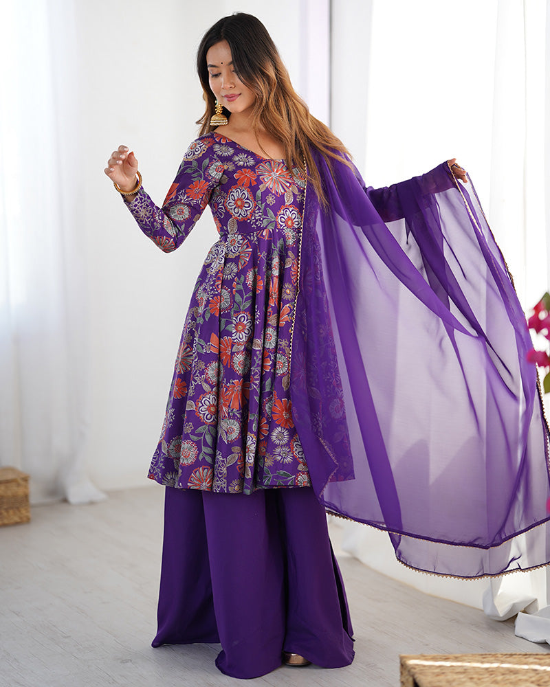 Purple Color Silk Printed Plazzo Suit