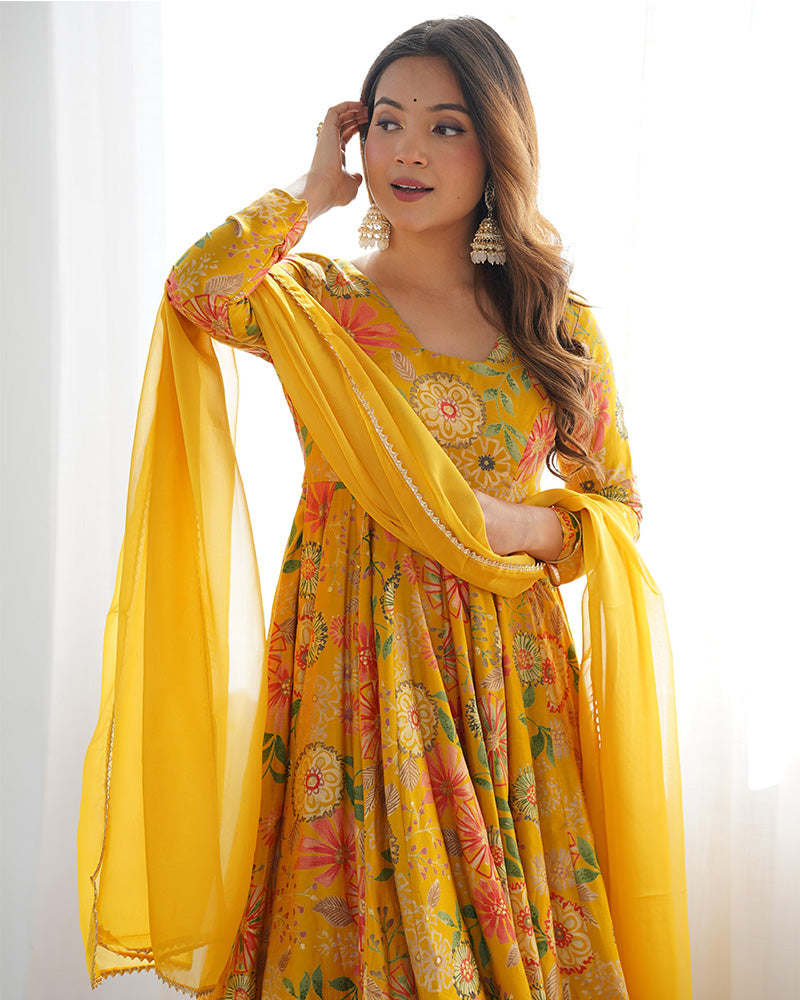 Mustard Color Printed Plazzo Suit