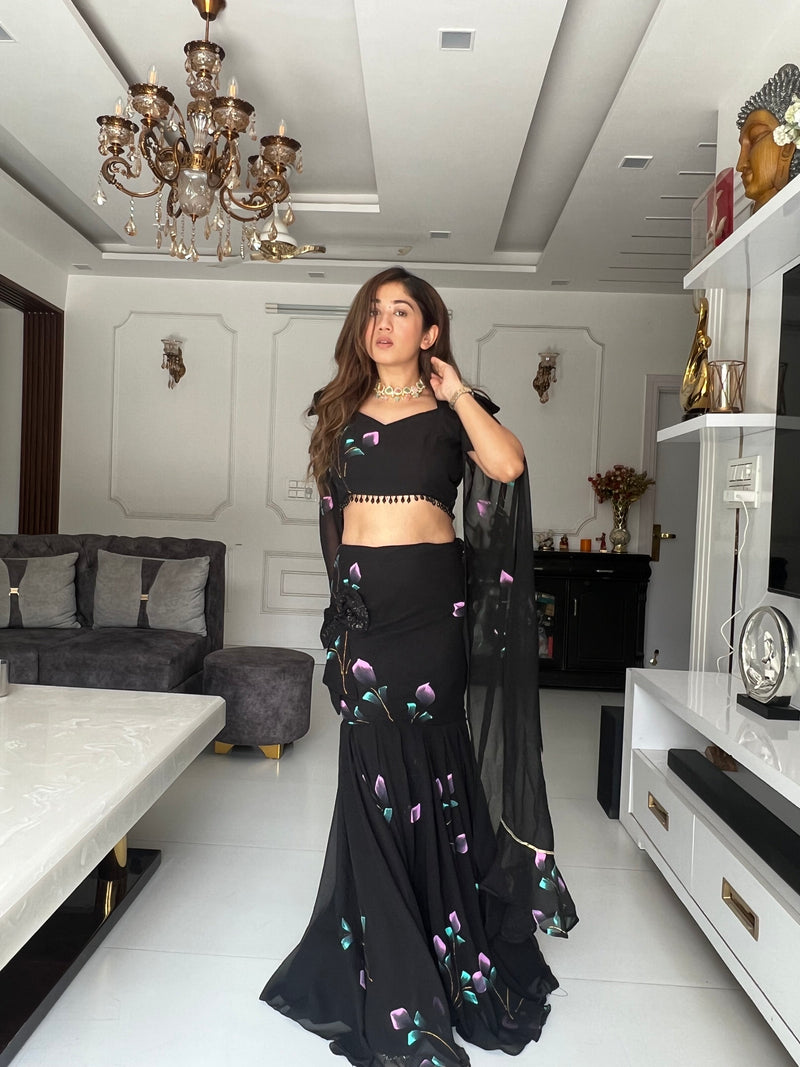 Classic 90's Style Black Fish Cut Full Stitched Lehenga For Party Wear & Cocktail Function