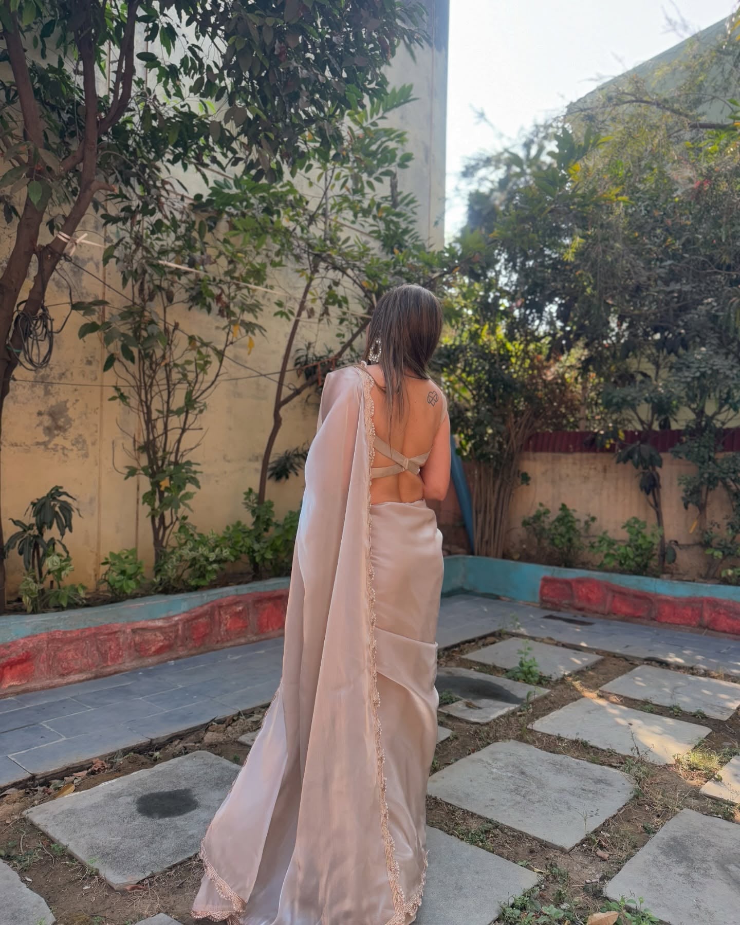 Glamorous Beige Partywear Saree For Women With Pearl Dori Work | Saree For Women Party Wear