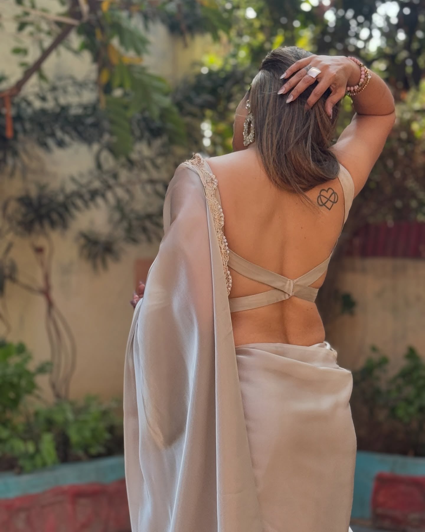 Glamorous Beige Partywear Saree For Women With Pearl Dori Work | Saree For Women Party Wear