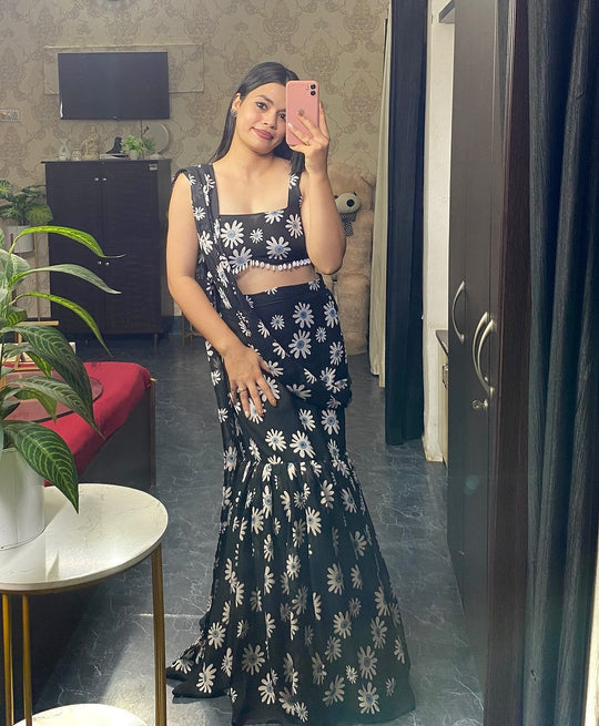 Designer Full Stitched Black Fish Cut Wedding Lehenga For Women