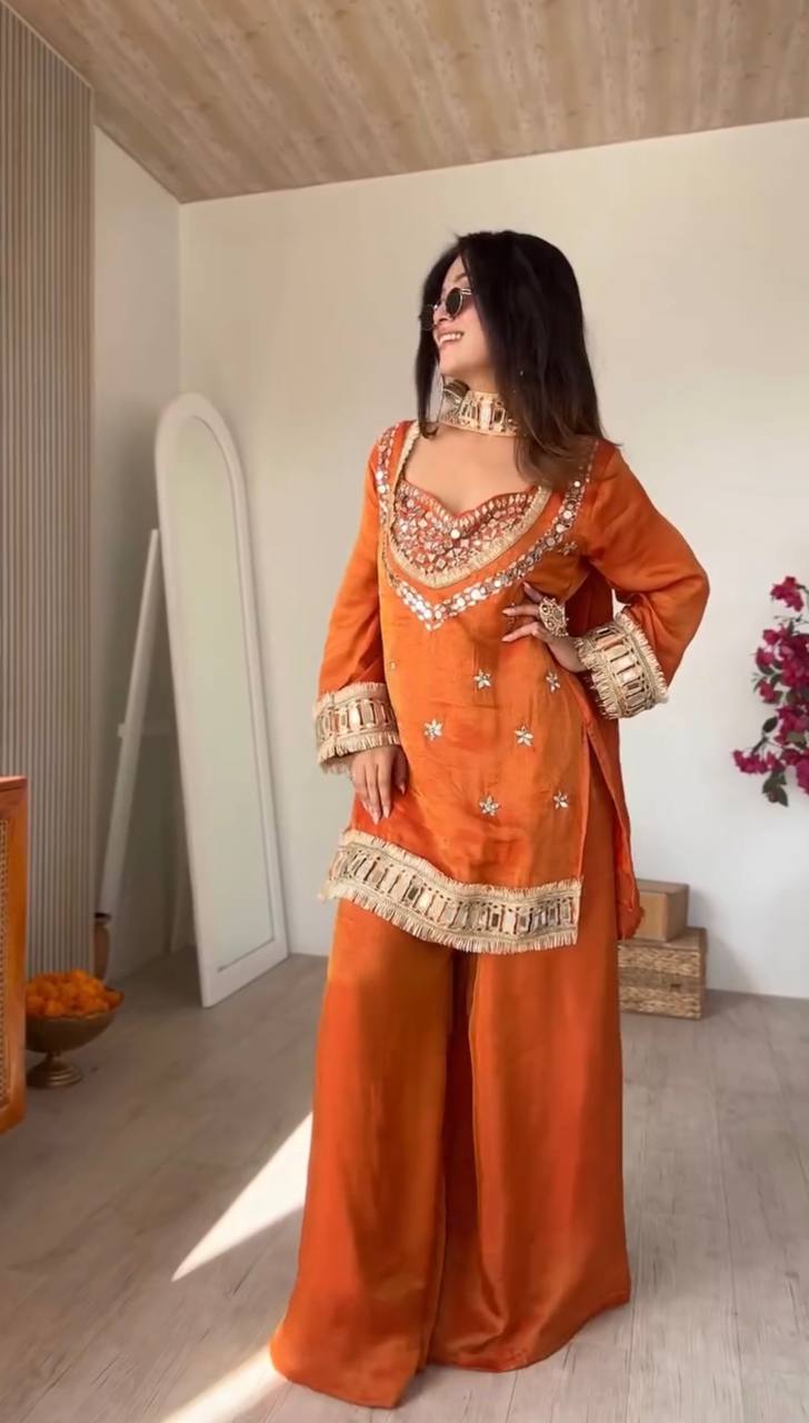Festive Wear Royal Mirror Work Sharara Set For Women