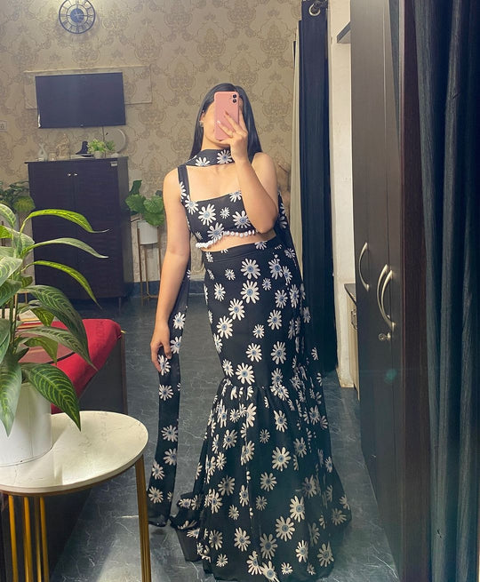 Designer Full Stitched Black Fish Cut Wedding Lehenga For Women