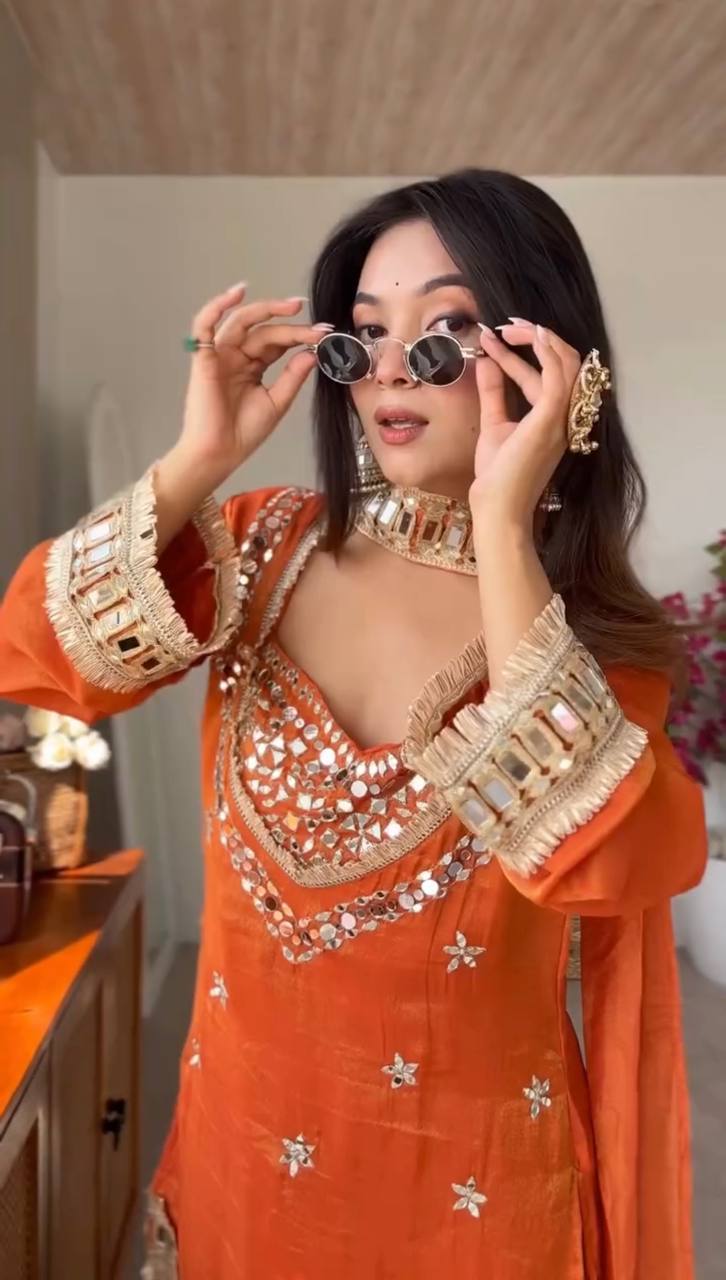 Festive Wear Royal Mirror Work Sharara Set For Women