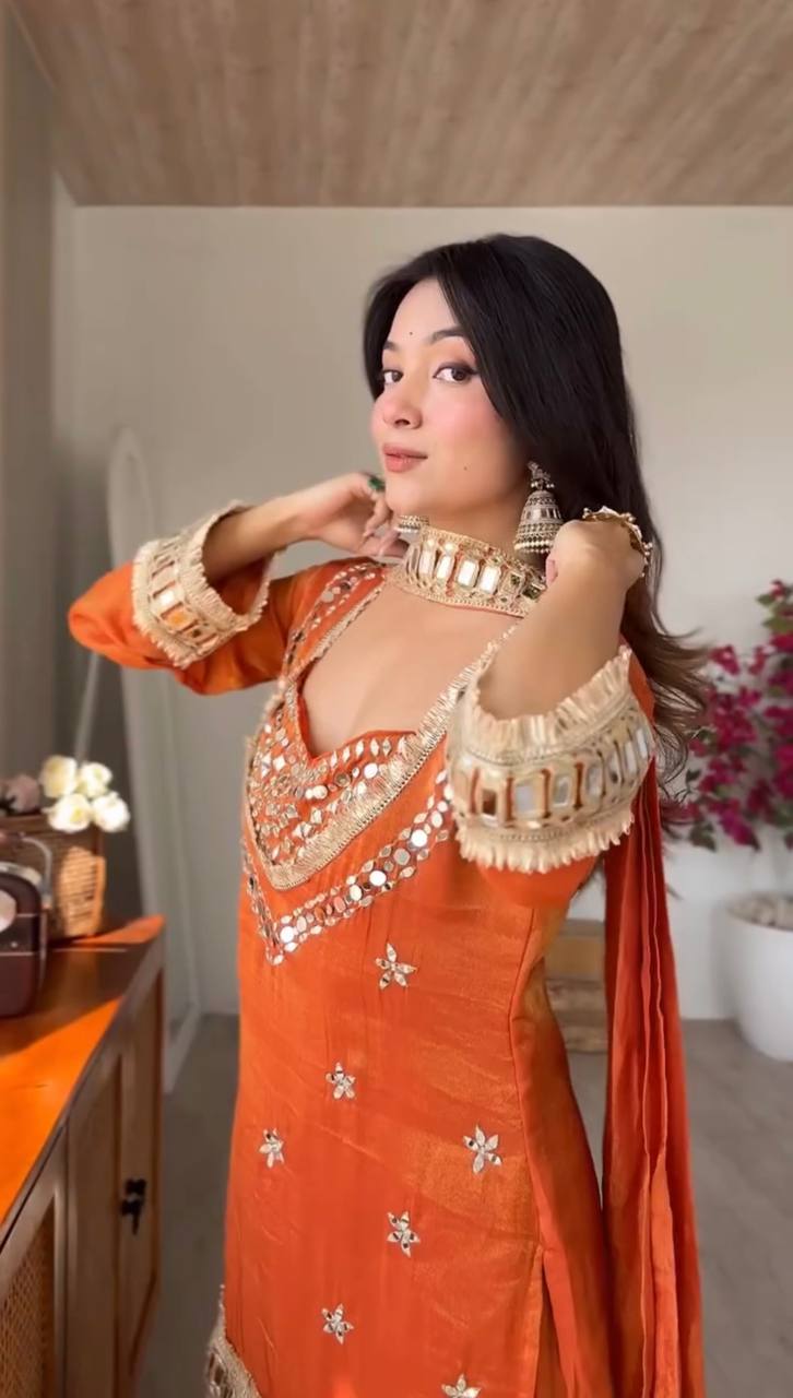 Festive Wear Royal Mirror Work Sharara Set For Women