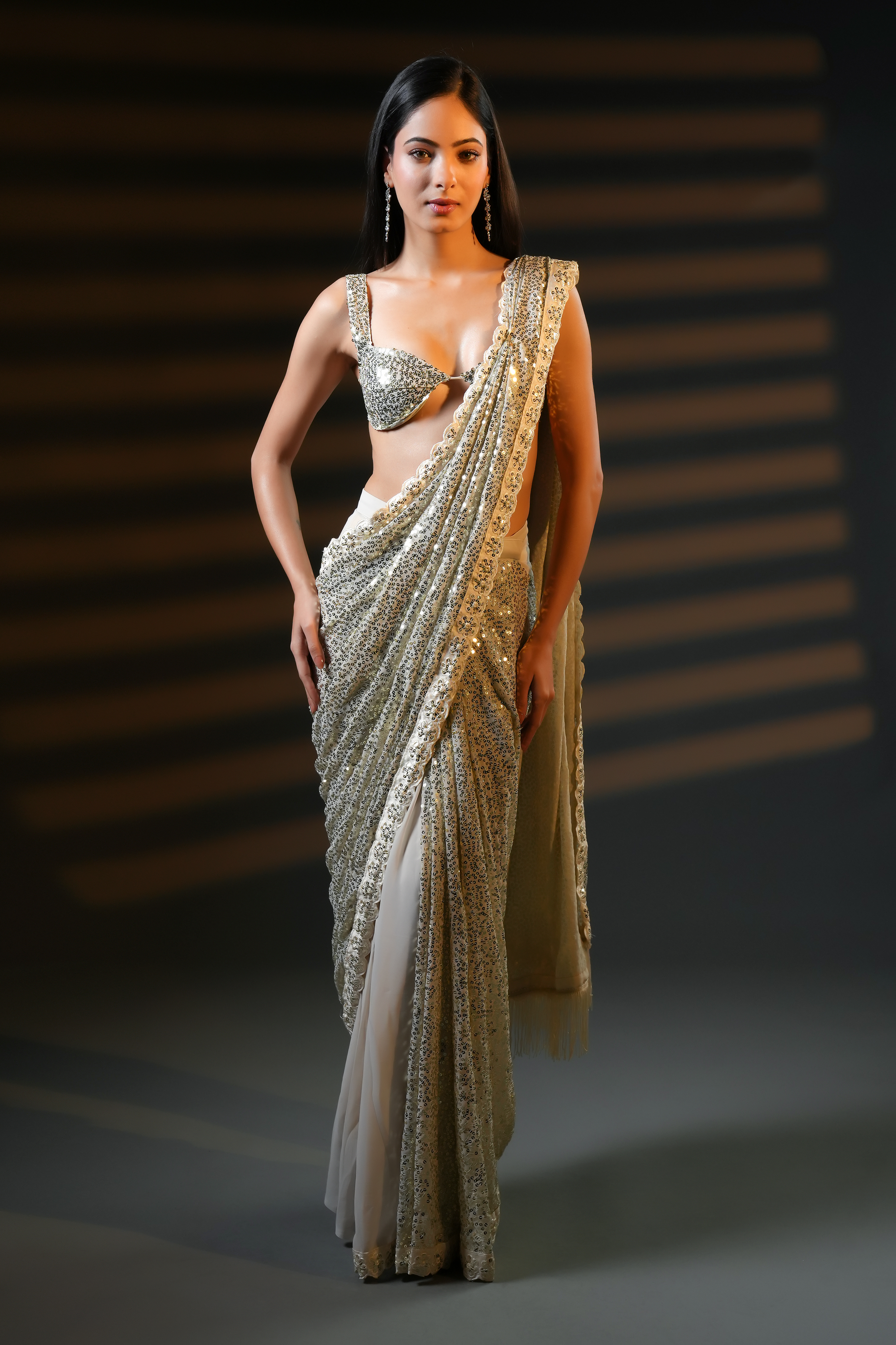 Designer Silver 1 Minute Ready To Wear Saree for Party & Evening Wear