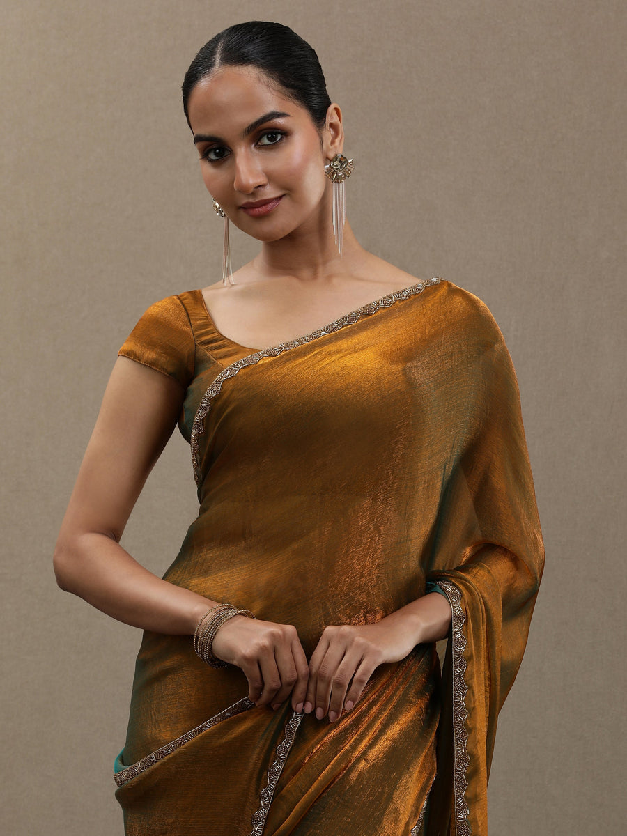 Bronze Gold Soft Organza Saree with Minimal Border – Elegant Partywear Saree