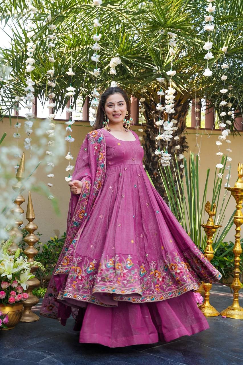 Festive Designer Wear Rose Pink Anarkali Sharara Set