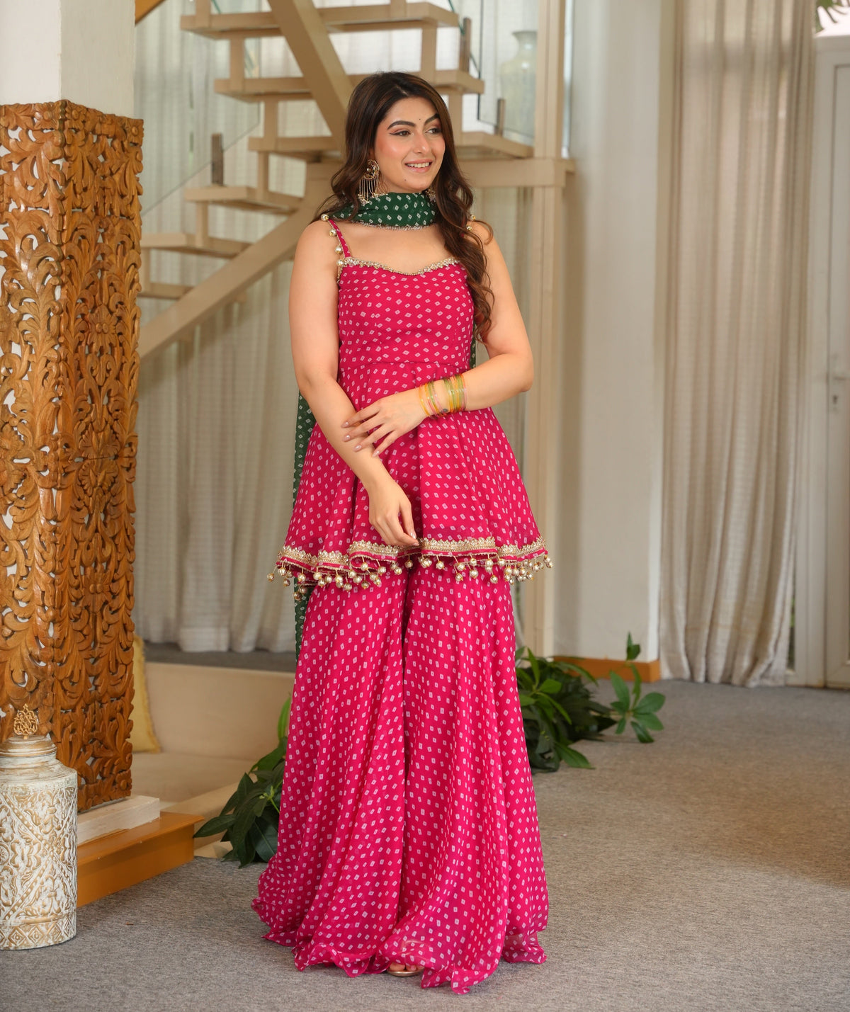 Rani Pink Designer Sharara Suit Set For Women | Mehendi, Sangeet & Festive Wear