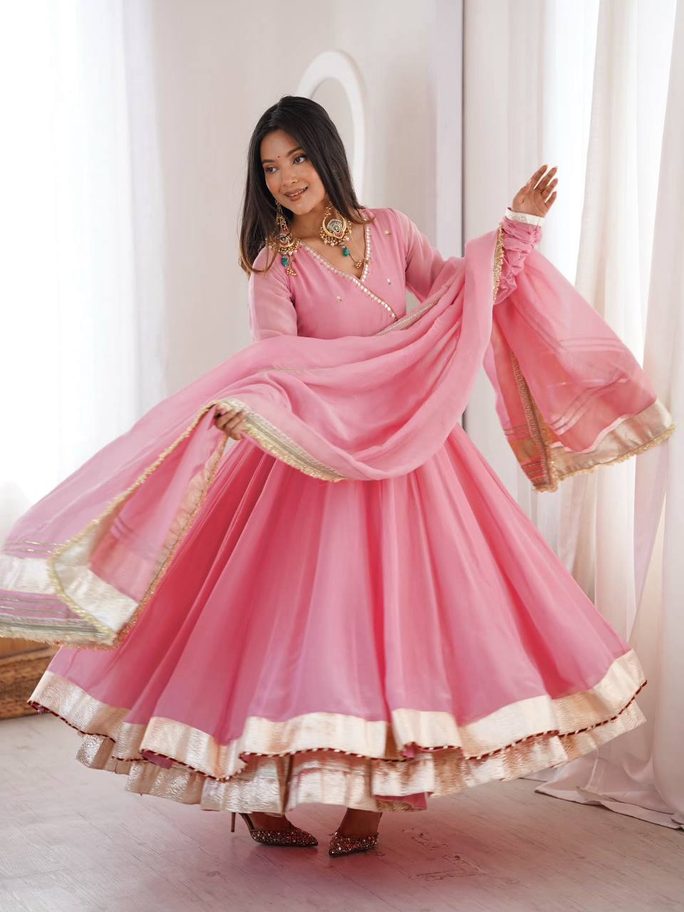 Pink Flared Anarkali Suit For Women | Wedding, Party & Festive Wear