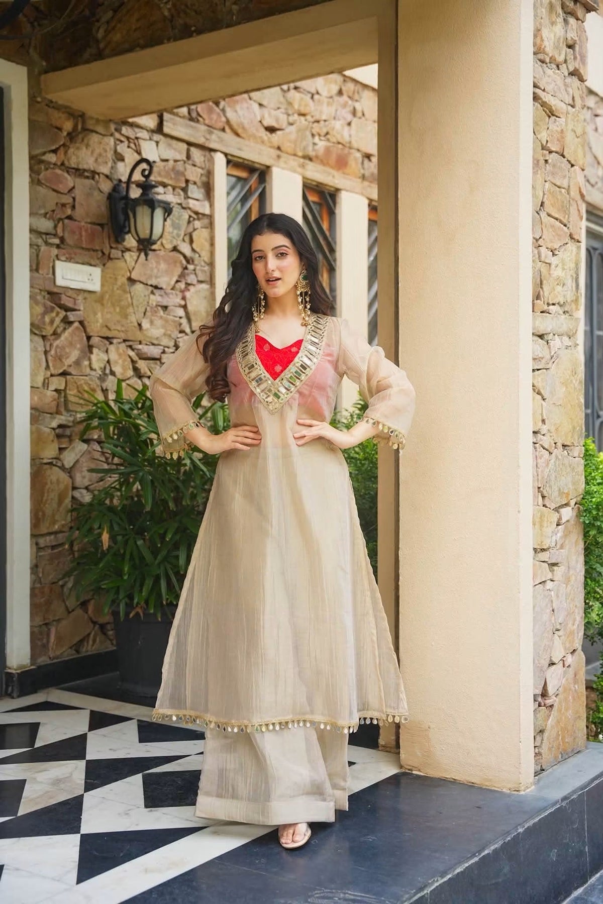 Ivory Salsa Silk Anarkali Palazzo Suit For Women | Festive & Wedding Wear for Women