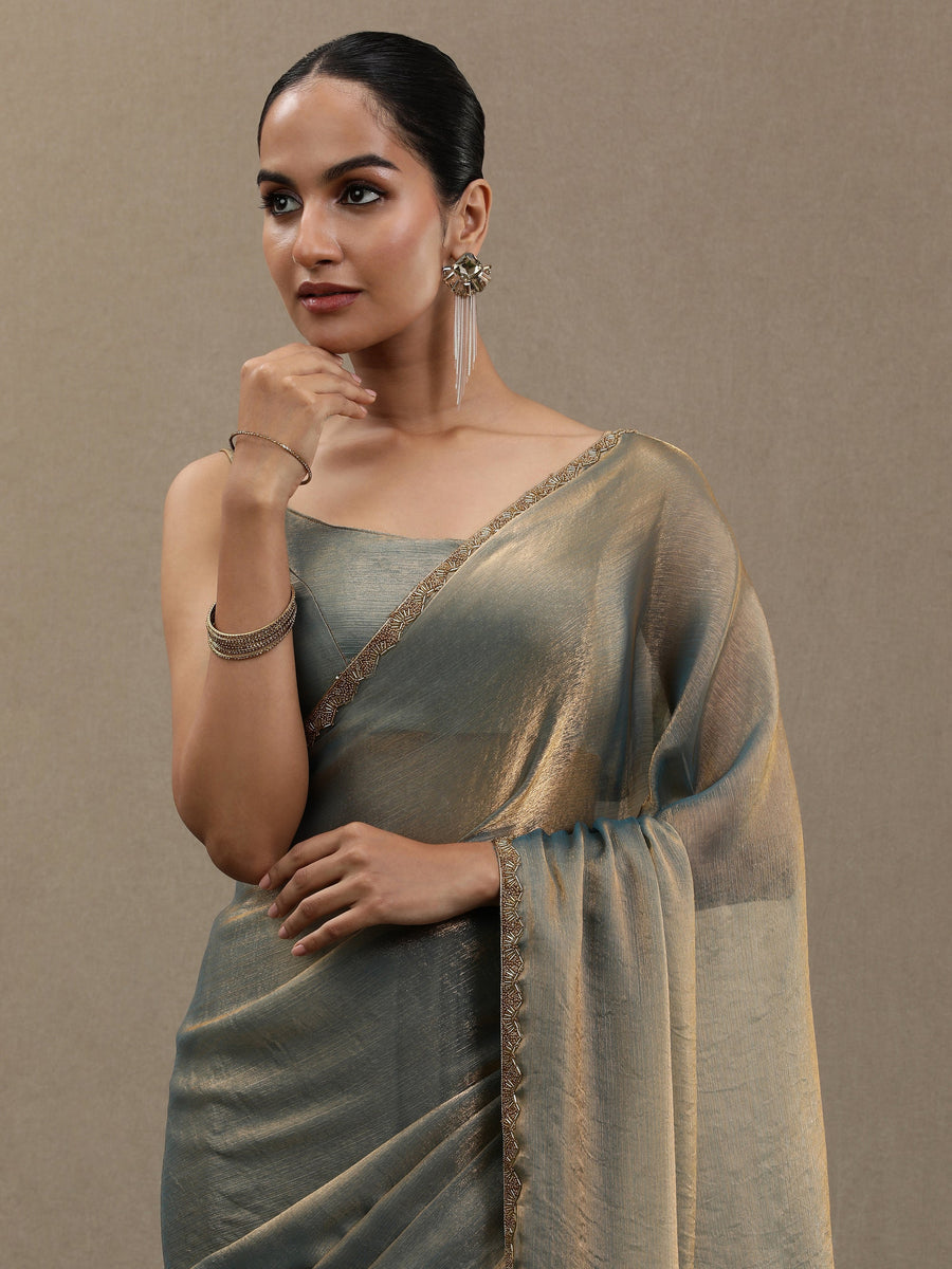 Elegant Grey-Gold Soft Organza Saree with Minimal Border – Premium Designer Saree