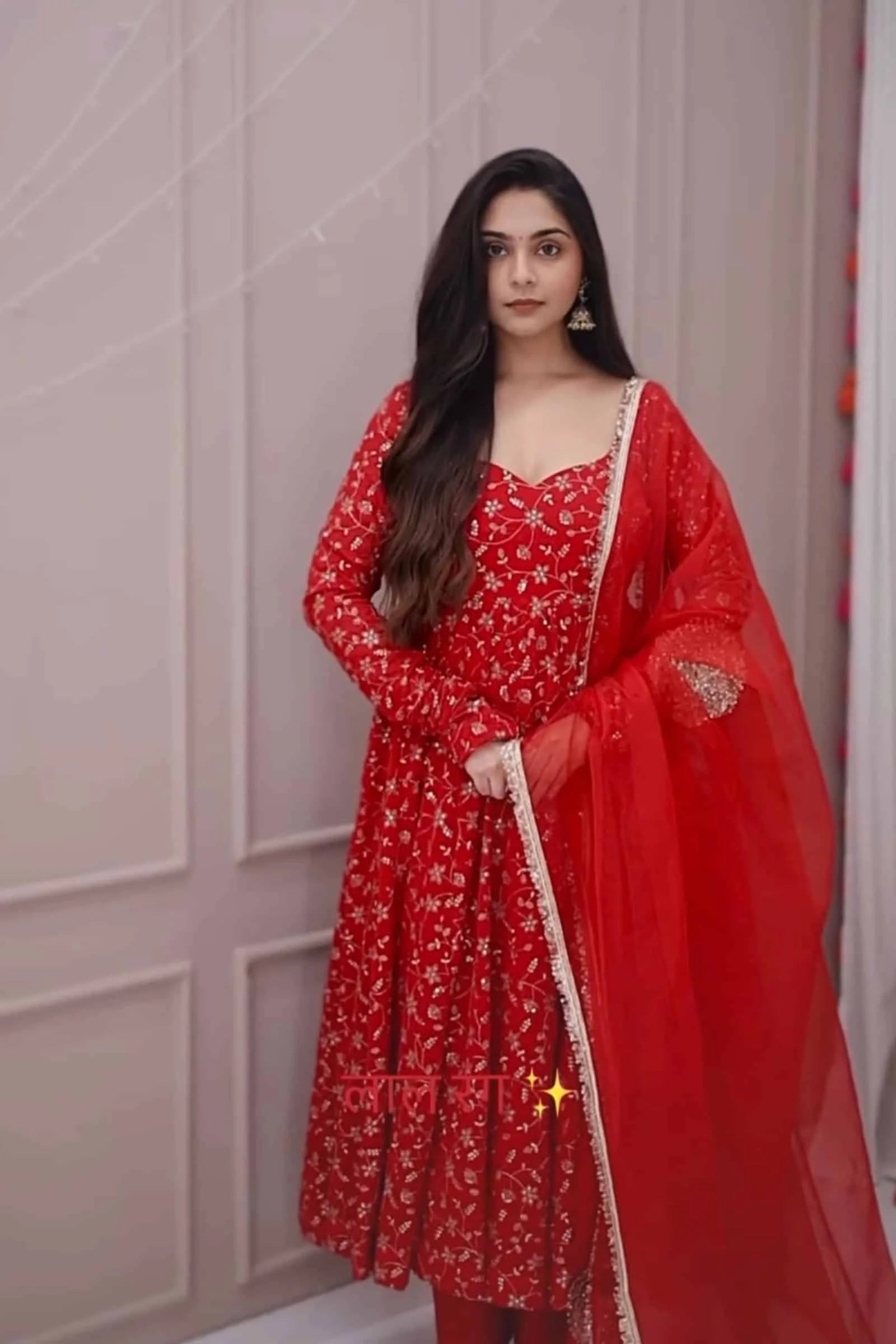 Red Georgette Embroidered Anarkali Suit Perfact For Festive Wear