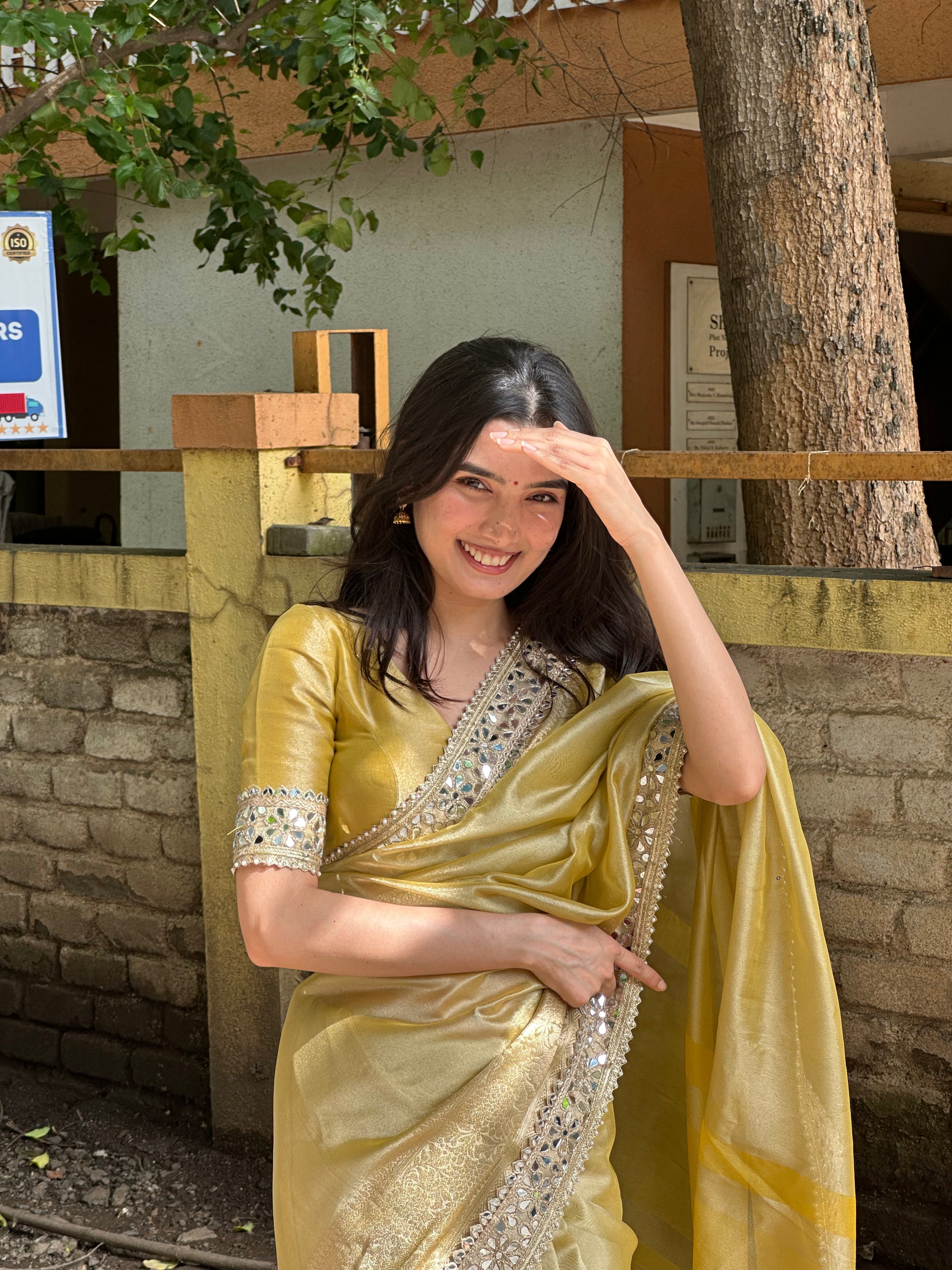 Party Wear Mirror Work Tissue Silk Saree For Women | Mirror Work Saree | Party Wear Saree For Women