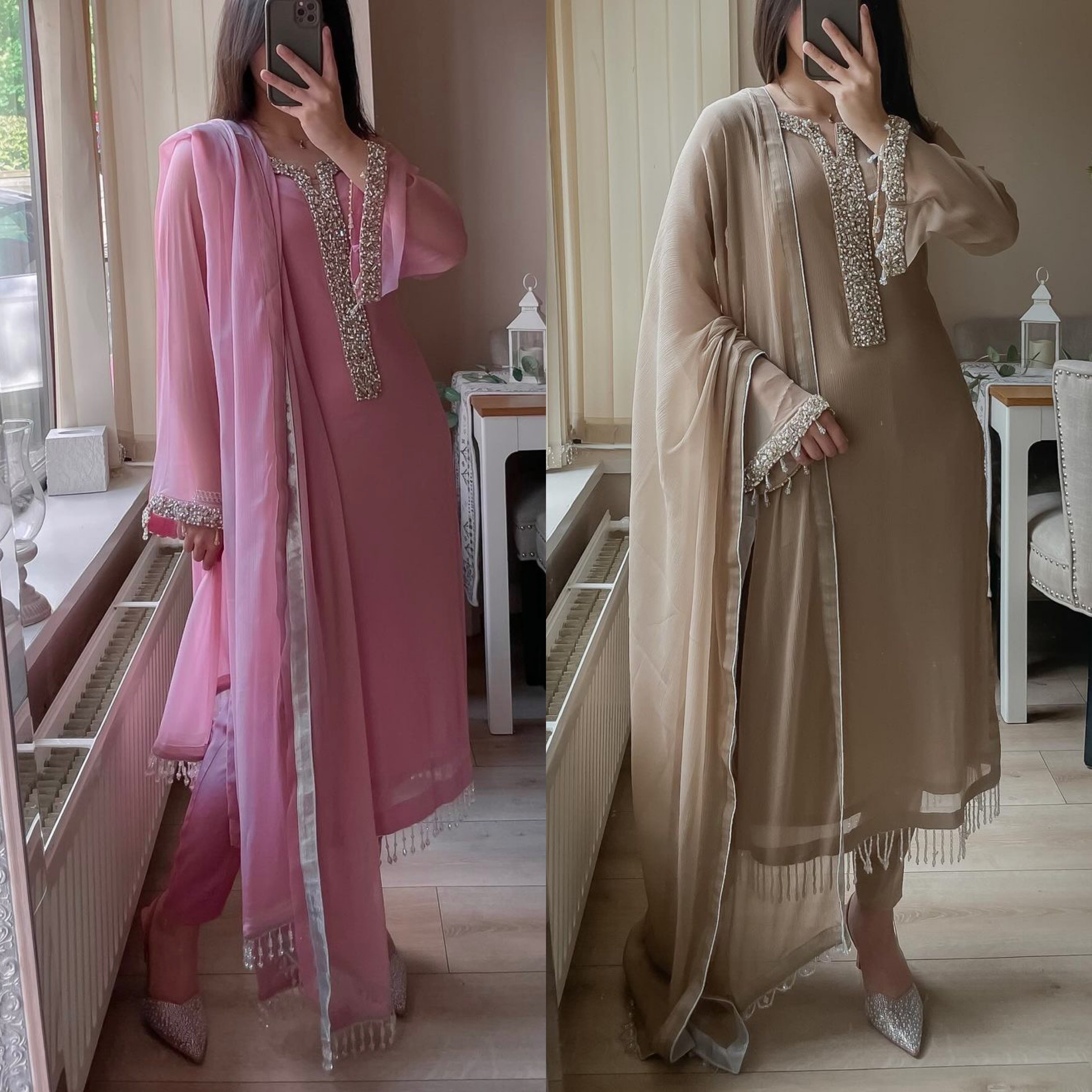 Dusty Rose Moti Handwork Kurta Set For Women | Buy Eid Special Dress For Women