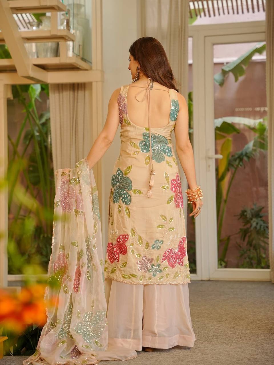 Floral Printed Party Wear Palazzo Sharara Suit Set For Women | Wedding Dress For Women