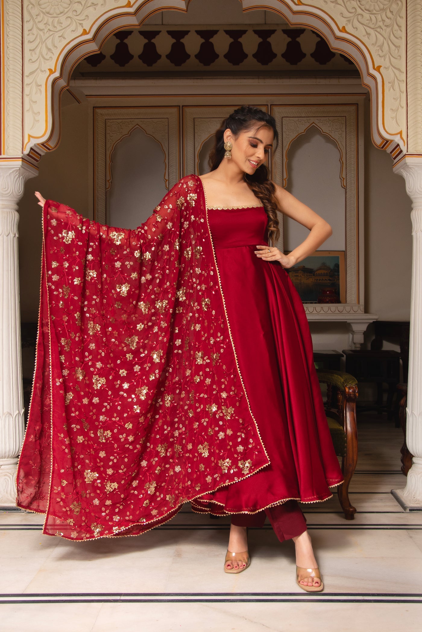 Festive Wine Red Georgette Anarkali Suit