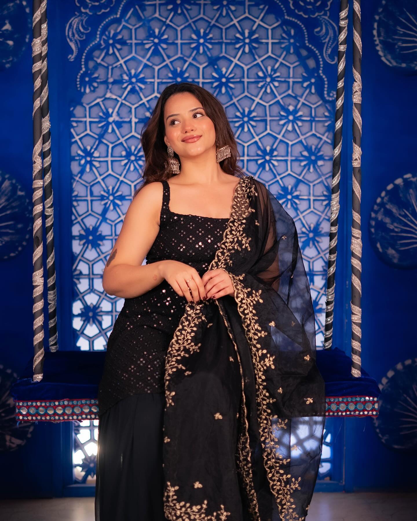 Black Georgette Kurti Sharara Set with Embroidered Dupatta | Party & Festive Wear