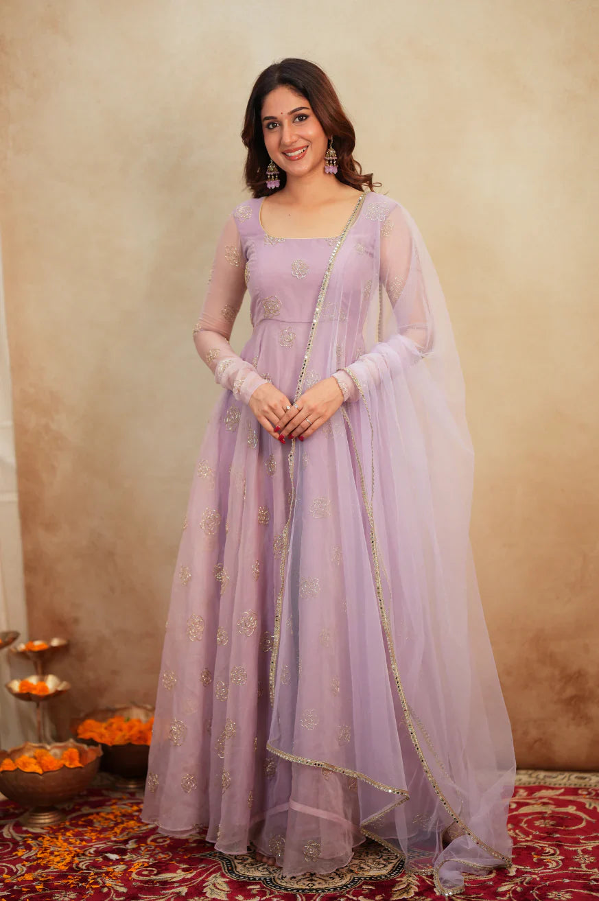Festive Wear Lavender Anarkali Gown