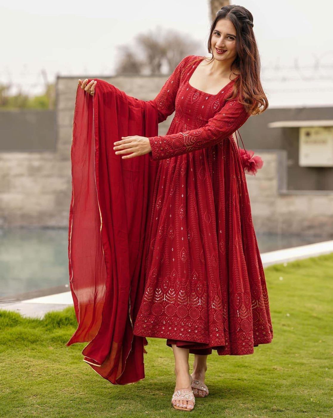 Maroon Georgette Anarkali Suit Set with Dupatta | Anarkali Suit For Women