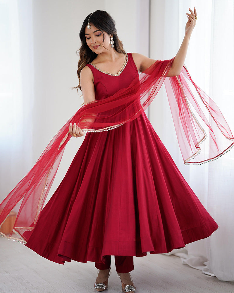 Party Wear Wine Red Anarkali Suit