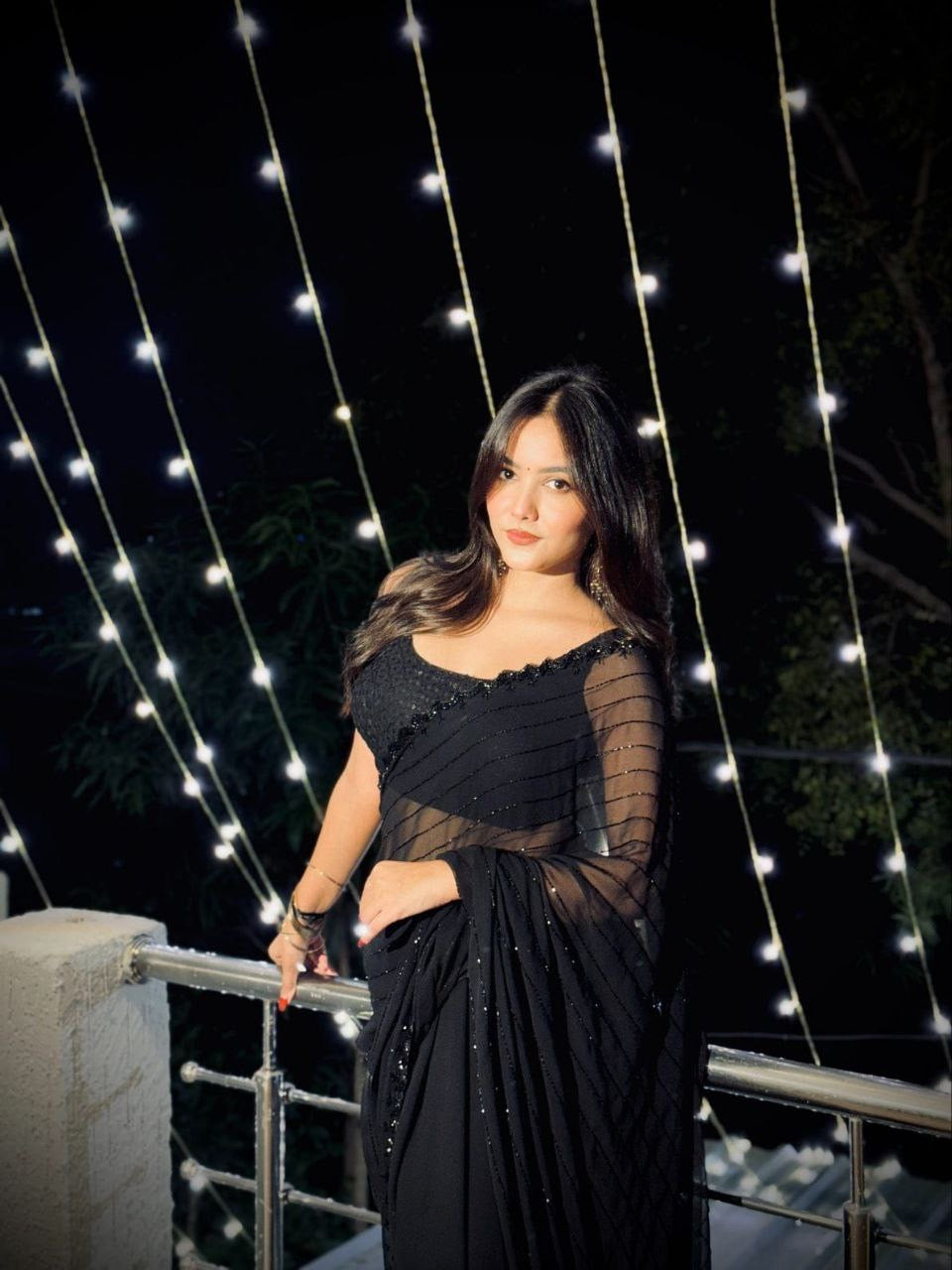 Party Wear Divine Black Sequence & Beadwork Festive Georgette Saree