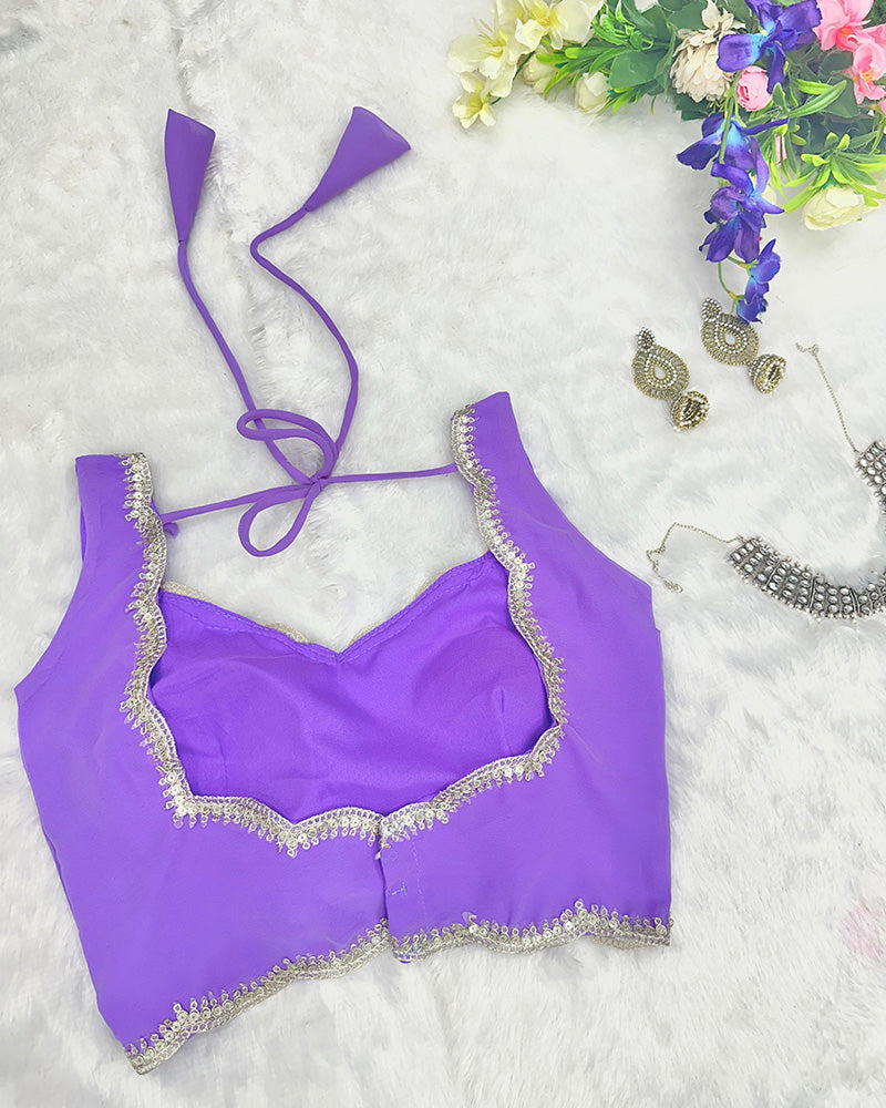 Ceremony Wear Lavender Color Full Flair Pure Georgette Full Stitched Lehenga Choli