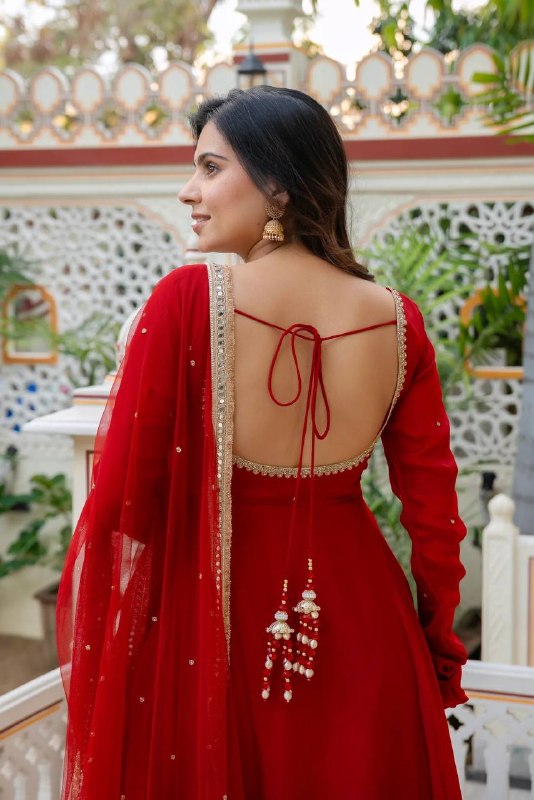 Festive Red Georgette Anarkali Suit with Dupatta for Women | Wedding, Festive & Party Wear