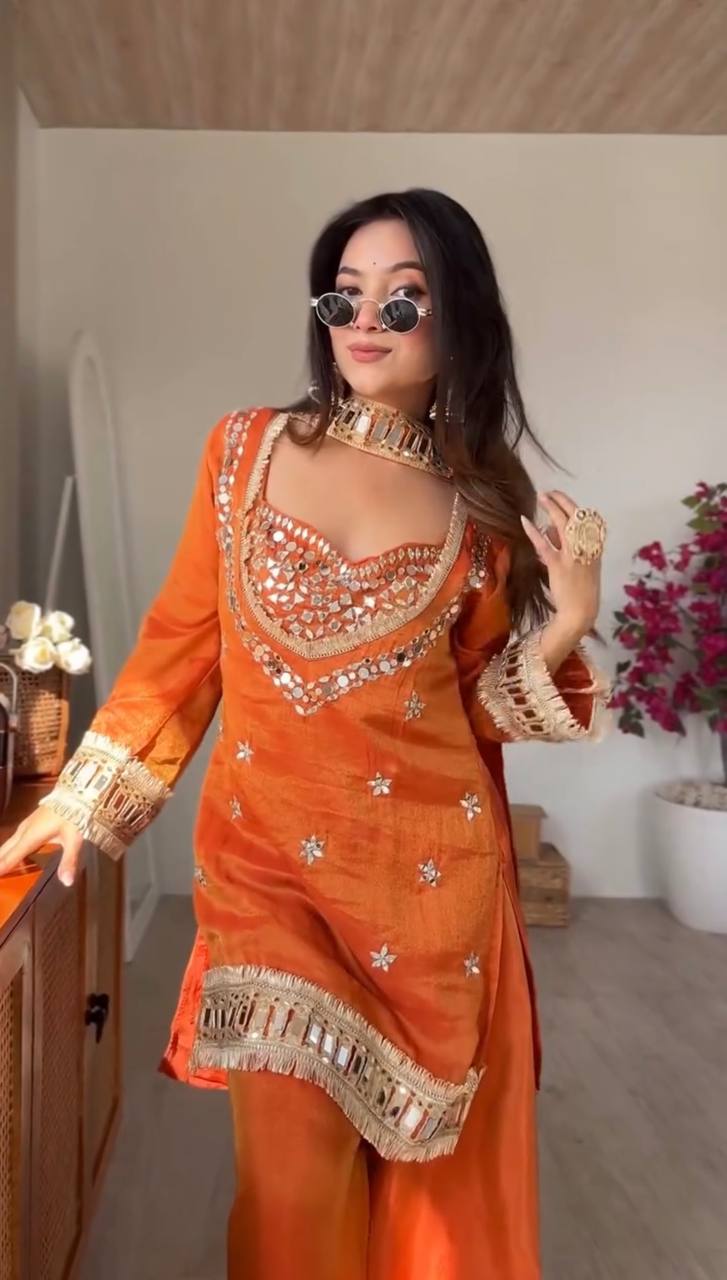 Festive Wear Royal Mirror Work Sharara Set For Women