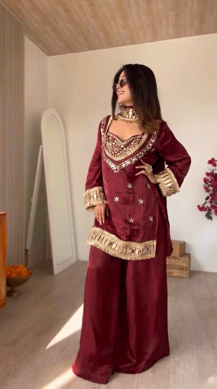 Festive Wear Royal Mirror Work Sharara Set For Women