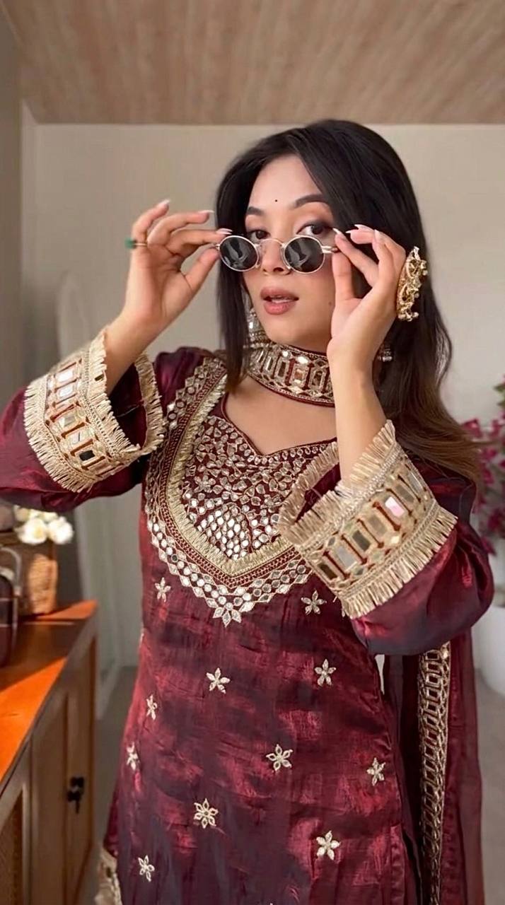 Festive Wear Royal Mirror Work Sharara Set For Women