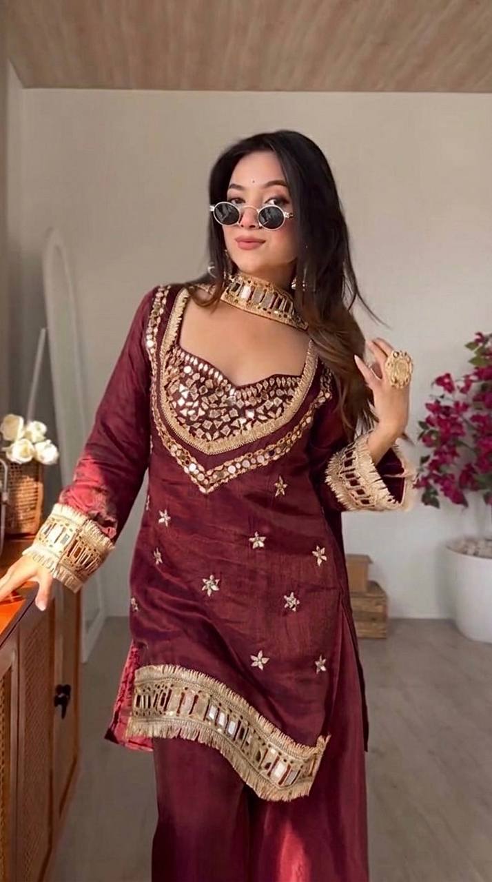 Festive Wear Royal Mirror Work Sharara Set For Women