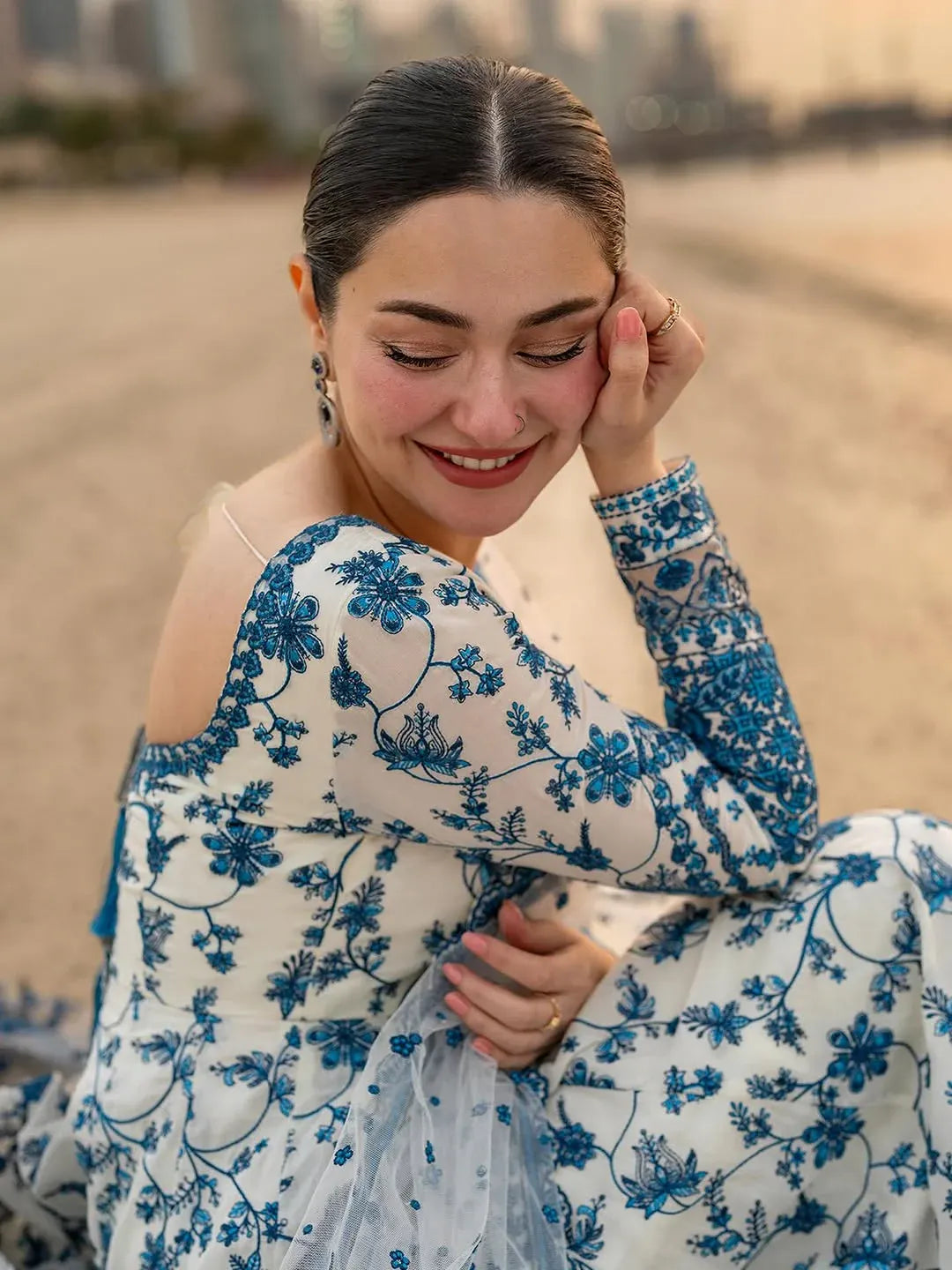 White Blue Floral Anarkali Suit for Women | Party , Wedding Dress For Women