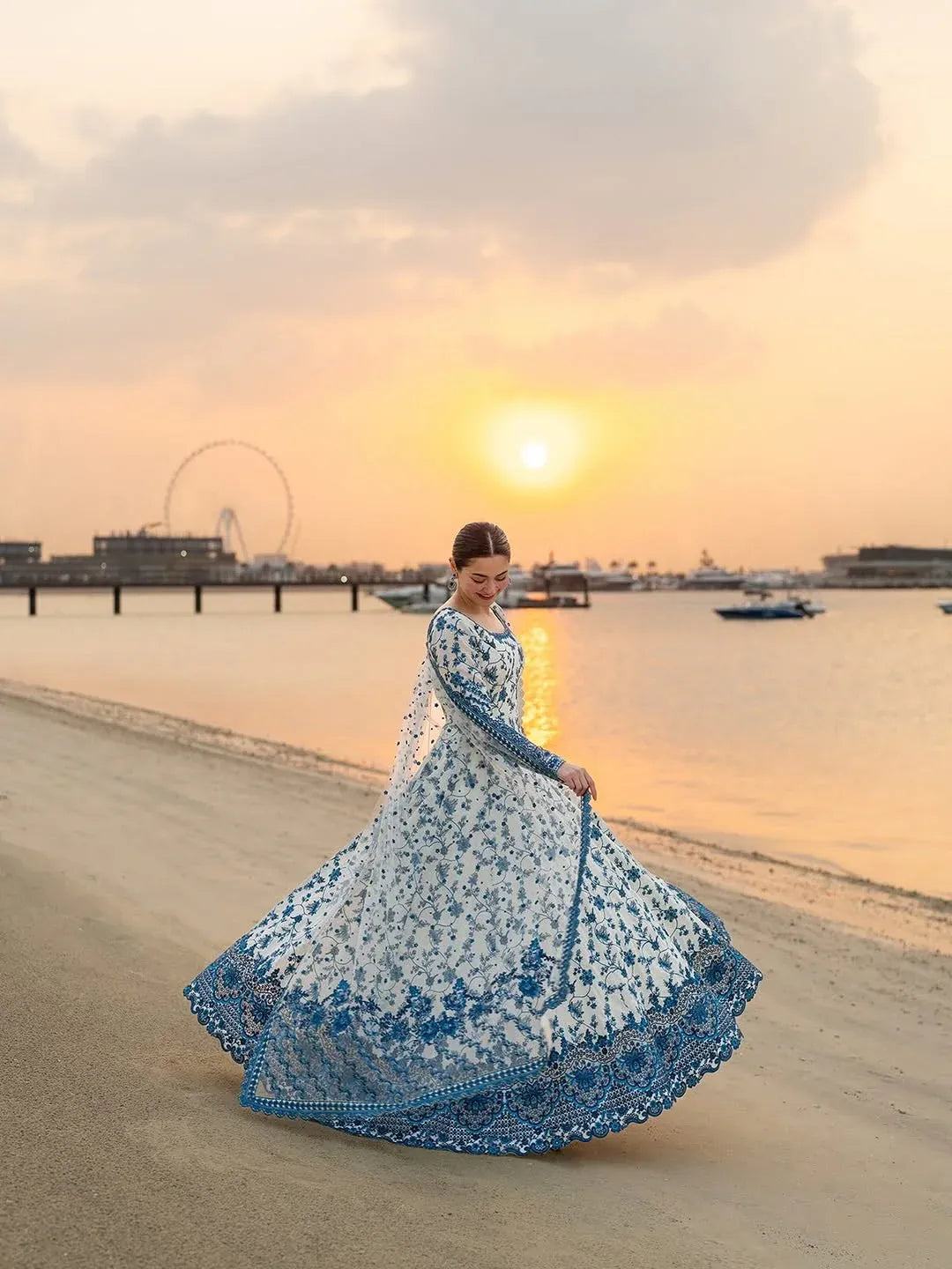 White Blue Floral Anarkali Suit for Women | Party , Wedding Dress For Women