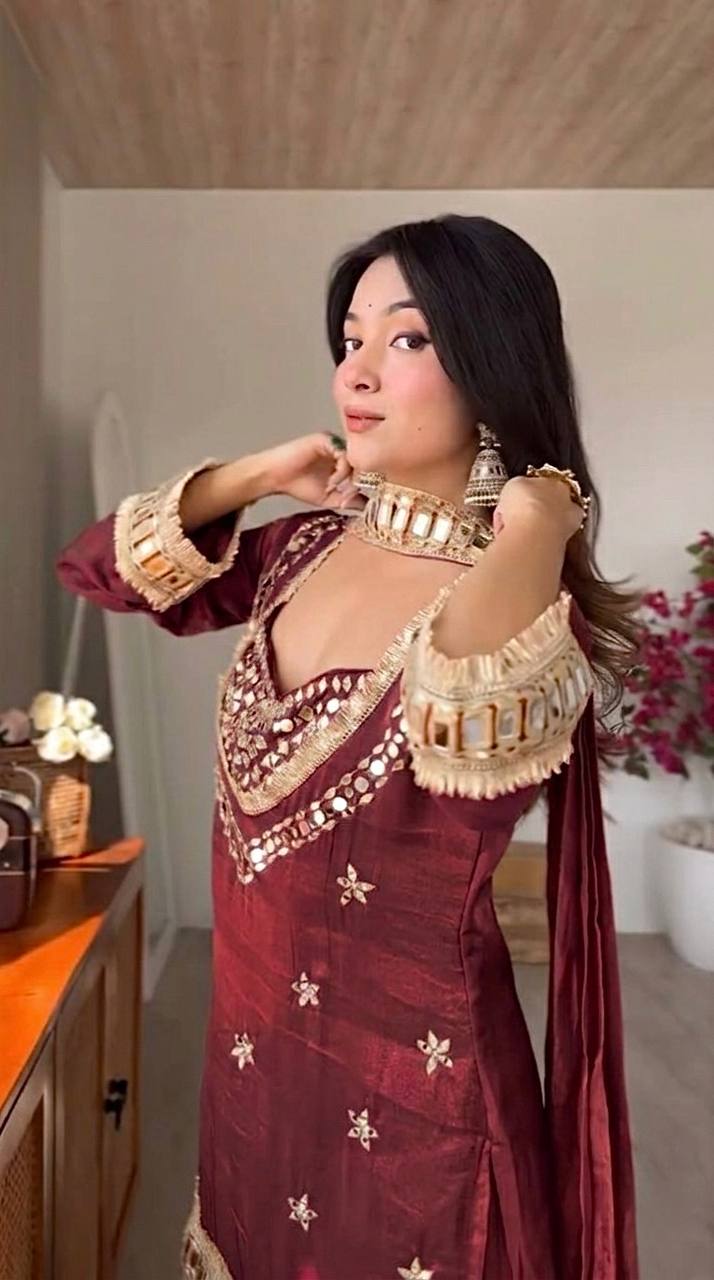 Festive Wear Royal Mirror Work Sharara Set For Women
